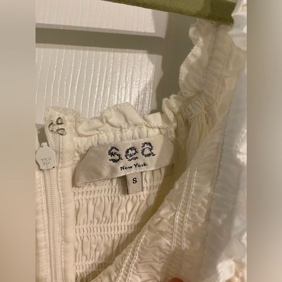 Sea New York Hazel Eyelet Smocked Ruffle Midi Dress White - Picture 5 of 6